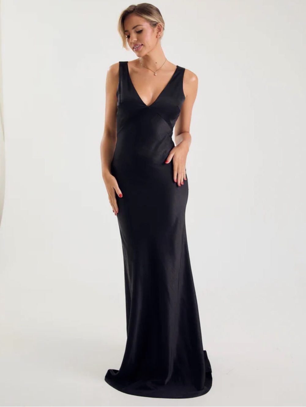 Six Stories Coco Twist Back Satin Bridesmaid Dress - Black